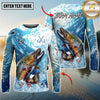 Maxcorners Fishing Blue Water Splash Personalized Name, Team Name 3D Long Sleeve Shirt ( 12 Fish Species)