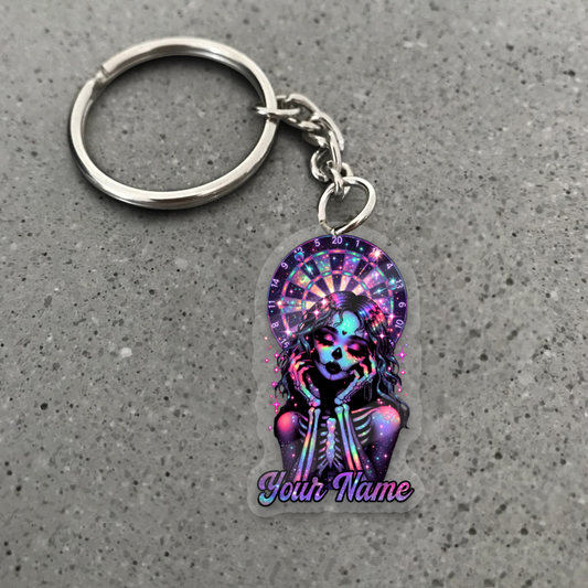 Maxcorners Galaxy Skeleton Girl Darts Personalized Name Acrylic Keychain