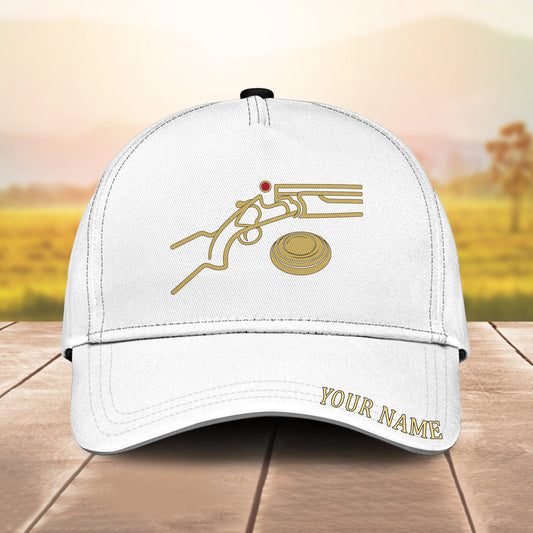 Maxcorners Trap Shooting Gold Line Art Shotgun Clay Target Script Name Personalized Classic Cap