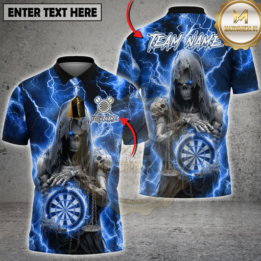 Maxcorners Darts Grim Reaper Purple Lightning Gothic Style Multicolor Options Personalized Name, Team Name 3D Shirt (4 Colors)