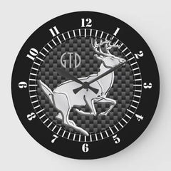 Maxcorners Chrome Like Running Deer Carbon Print Monogram Large Clock TU3012