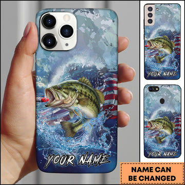 Maxcorners Fishing Ocean Wave Patriotic Camouflage Personalized Name Phone Case (10 Fish Species)
