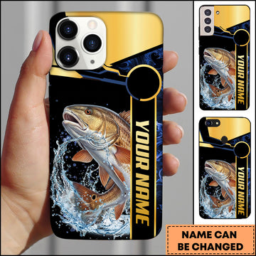 Maxcorners Redfish Fishing Black Gold Tech Frame Water Splash Personalized Name Phone Case