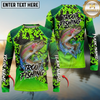 Maxcorners  Fishing Green Camo Scale Personalized Name, Team Name Long Sleeve Shirt (9 Fish Species)