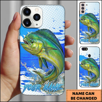 Maxcorners Fishing Mahi-Mahi Water Splash Blue Pop Art Personalized Name Phone Case