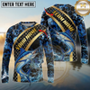 Maxcorners Fishing Honeycomb Water Personalized Name, Team Name Long Sleeve Shirt (9 Fish Species)