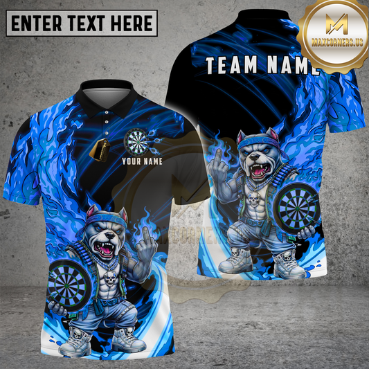 Maxcorners Bulldog Dart Player Flame Biker Style Multicolor Options Personalized Name, Team Name 3D Shirt (4 Colors)