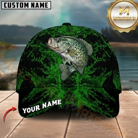 Maxcorners Fishing Black Neon Green Splash Customized Name 3D Cap