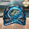 Maxcorners Fishing Blue Ocean Splash Metal Hook Customized Name 3D Cap