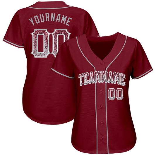 Maxcorners Custom Crimson Gray-White Authentic Drift Fashion Baseball Jersey LM2605