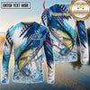 Maxcorners Saltwater Fish Fishing Water Splash Scale Pattern Personalized Name, Team Name Long Sleeve Shirt (6 Breeds)