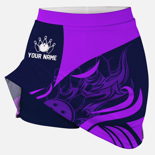 Maxcorners Customized Bowling Trouser Skirts With Shorts Underneath, Flame Bowling Multicolor Skorts With Pockets
