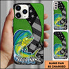 Maxcorners Fishing Neon Green Honeycomb Wave Splash Personalized Name Phone Case (10 Fish Species)