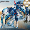 Maxcorners Saltwater Fish Fishing Water Splash Scale Pattern Personalized Name, Team Name Long Sleeve Shirt (6 Breeds)
