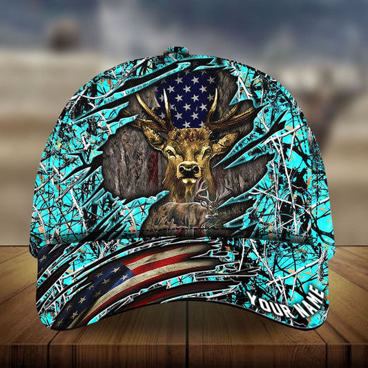 Maxcorners Loralle Cracked Camouflage Deer Hunting US Flag Pattern 3D Multicolor Personalized Cap