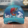 Maxcorners Fishing Japanese Wave Artwork Personalized Name 3D Cap (12 Fish Species)