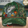 Maxcorners Fishing Green Camo Autumn Leaves Rope Personalized 3D Cap (12 Fish Species)