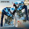 Maxcorners Fishing Blue Scale Splash Personalized Name, Team Name 3D Long Sleeve Shirt ( 12 Fish Species)