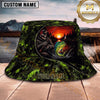 Maxcorners Fishing Red Black Camo Fishing Design with Splash Personalized Name 3D Bucket Hat (13 Fish Species)