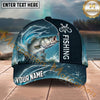 Maxcorners Fishing Blue Water Wave Personalized Name 3D Cap (12 Fish Species)