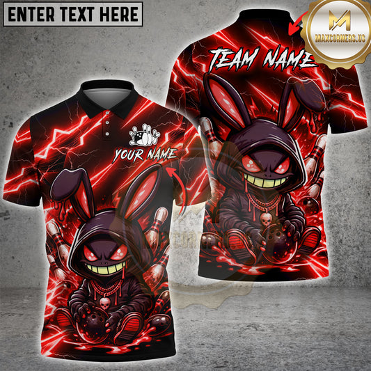 Maxcorners Bowling Hooded Bunny Neon Lightning Art Multicolor Options Personalized Name, Team Name 3D Shirt (6 Colors)