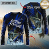 Maxcorners Fishing Blue Honeycomb Splash Personalized Name, Team Name 3D Long Sleeve Shirt (12 Fish Species)
