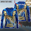 Maxcorners Fishing Blue Gold Tournament Multicolor Options Personalized Name, Team Name 3D Long Sleeve Shirt ( 12 Fish Species)