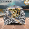 Maxcorners Fishing Gray Camo Sunset Angler Personalized Name 3D Cap (12 Fish Species)