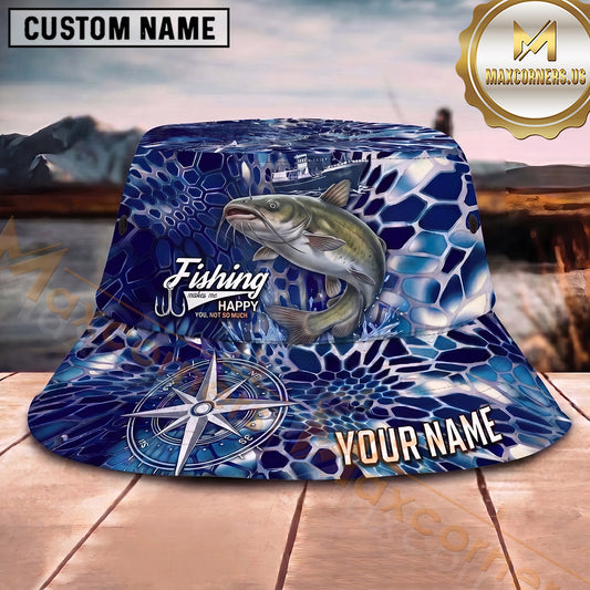 Maxcorners Fishing Deep Blue Ocean Compass Geometric Personalized 3D Bucket Hat (13 Fish Species)