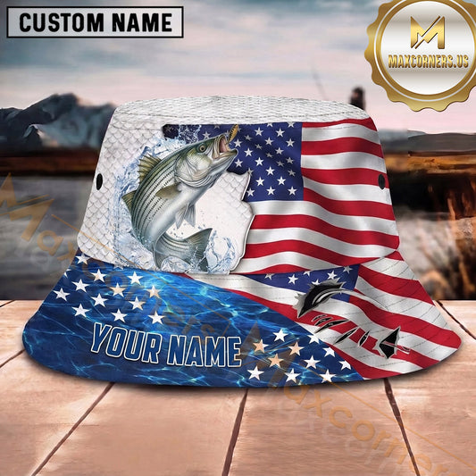 Maxcorners Fishing Vibrant Camo Fishing Adventure with Dynamic Splash Personalized Name 3D Bucket Hat (13 Fish Species)