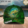 Maxcorners Fishing Green Geometric Water Splash Personalized Name 3D Cap (12 Fish Species)