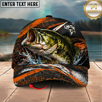 Maxcorners Fishing Orange Lightning Water Splash Personalized 3D Cap (12 Fish Species)