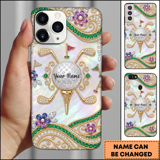 Maxcorners Golf Luxury Mother of Pearl Shell Effect Glitter Accent Personalized Phone Case
