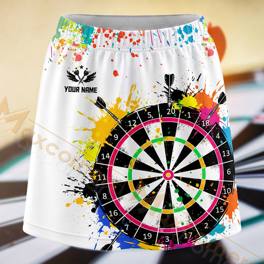Maxcorners Darts Color Splash Dartboard Personalized 3D Skort, Skirts With Shorts