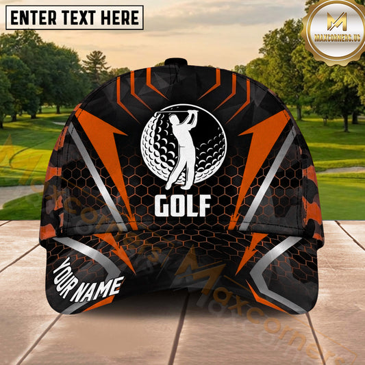 Maxcorners Golf Golfer Silhouette Honeycomb Pattern Personalized Name 3D Classic Cap