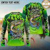 Maxcorners  Fishing Green Camo Scale Personalized Name, Team Name Long Sleeve Shirt (9 Fish Species)