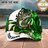 Maxcorners Fishing Green Tribal Swirl Personalized Name 3D Shirt (13 Fish Species)