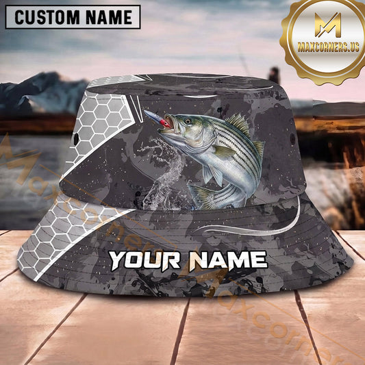 Maxcorners Fishing Dark Skull Fishing Adventure with Bold Rod Personalized Name 3D Bucket Hat (13 Fish Species)