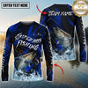 Maxcorners Fishing Blue Honeycomb Splash Personalized Name, Team Name 3D Long Sleeve Shirt (12 Fish Species)