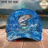 Maxcorners Fishing Blue Wave Scale Personalized Name 3D Cap (12 Fish Species)