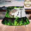 Maxcorners Fishing Vibrant Green Flame Fishing Action with Bold Graphic Personalized Name 3D Bucket Hat (13 Fish Species)