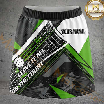 Maxcorners Pickleball Black Green Geometric Court Quote Personalized 3D Skort, Skirts With Shorts
