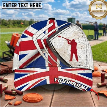 Maxcorners UK Flag Shooter Silhouette Trap Shooting Multicolor Options Personalized Name 3D Cap