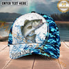 Maxcorners Fishing White Blue Camo Circle Splash Personalized Name 3D Cap (12 Fish Species)