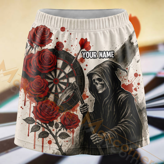 Maxcorners Darts Red Rose Grim Reaper Dartboard Personalized 3D Skort, Skirts With Shorts
