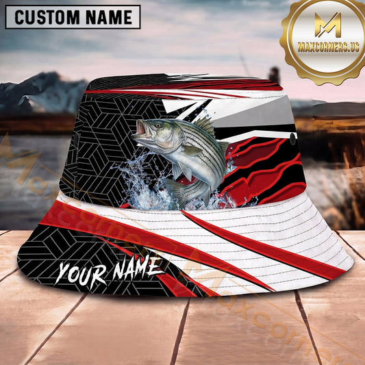 Maxcorners Fishing Patriotic Flag Fishing with Chain and Hook Personalized Name 3D Bucket Hat (13 Fish Species)