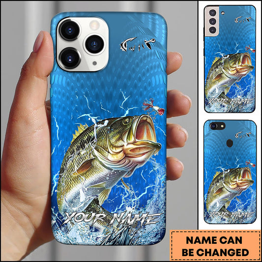 Maxcorners Blue Scale Lightning Water Splash Personalized Name Phone Case (13 Fish Species)