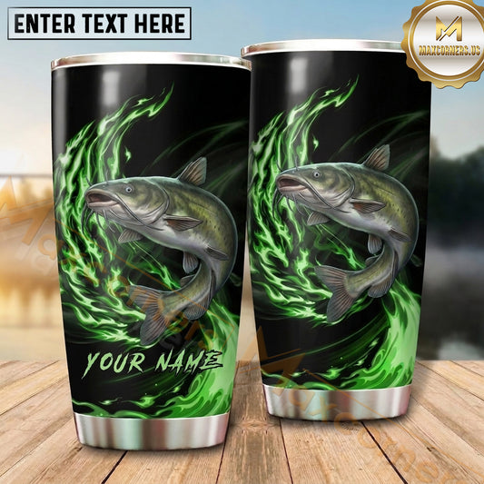 Maxcorners Fishing Tumbler Emerald Green Energy Flame Design Personalized Name Tumbler (13 Species)
