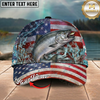 Maxcorners Fishing Patriotic American Flag Water Splash Personalized 3D Cap (12 Fish Species)