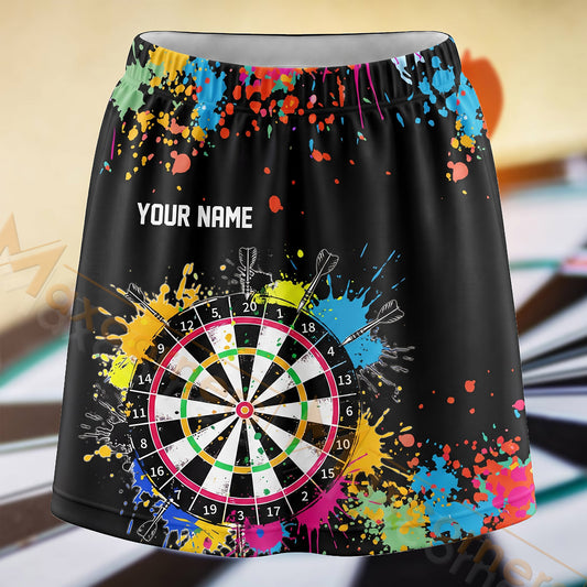 Maxcorners Darts Rainbow Paint Splatter Dartboard Personalized 3D Skort, Skirts With Shorts